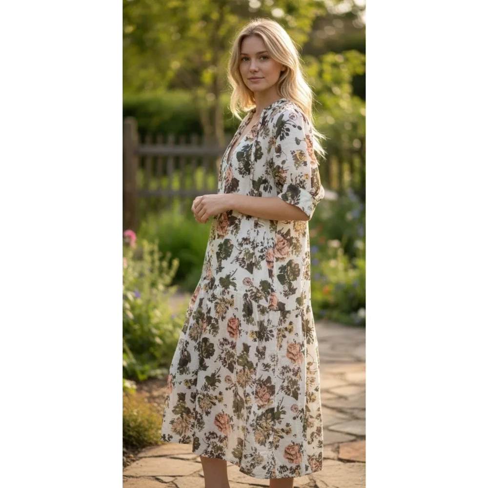 *Flawed Ulla Johnson Selena Cover Up Maxi Dress Small S Floral Tie Neck NO BELT - Picture 16 of 16